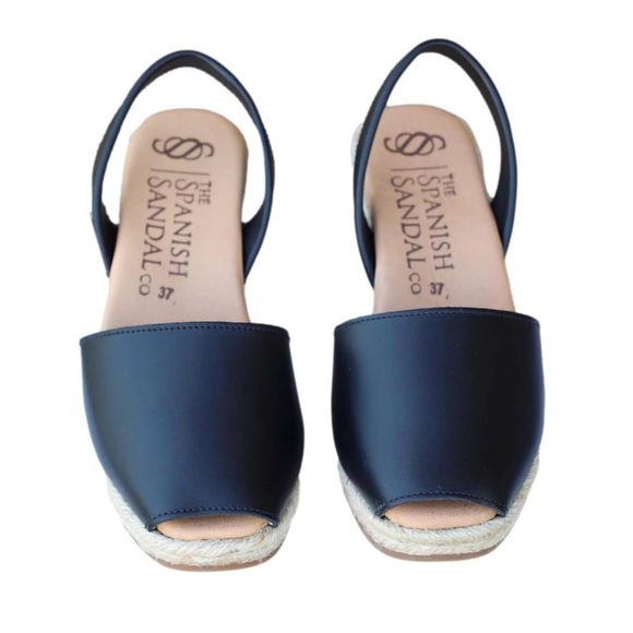 The Spanish sandals co wedge espadrilles navy blue size 38 US 8 - Picture 1 of 10